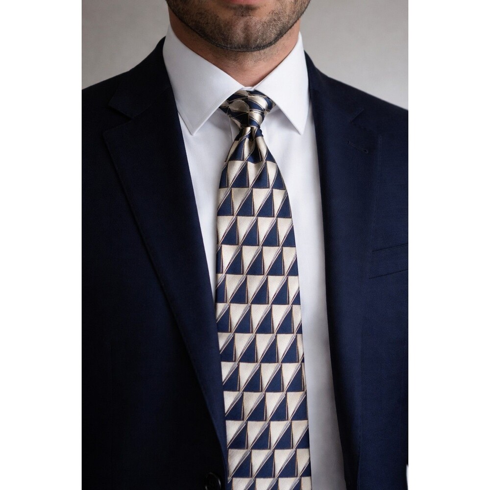 Tie 70s 80s 90s Y2K Mens Franco Di Napoli Silk Beige Blue 4 Wide 58 Long